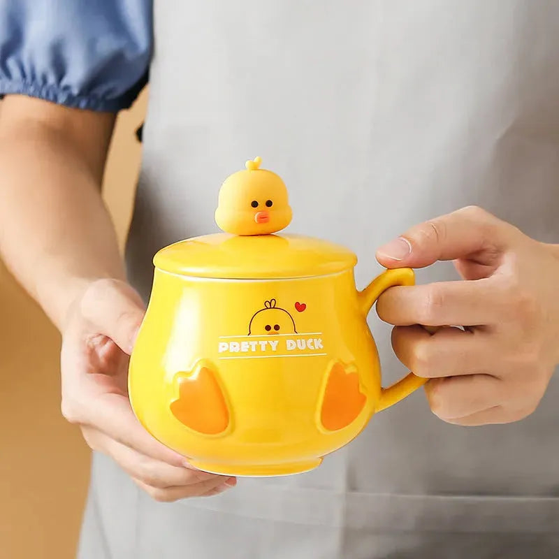 Creative Cute Ceramic Mug With Lid And Spoon - Bellarte Enchanté Creative Cute Ceramic Mug With Lid And Spoon